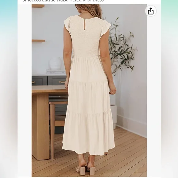 Amazon Short Sleeve Crew Neck Tiered Midi Dress - Picture 3 of 3